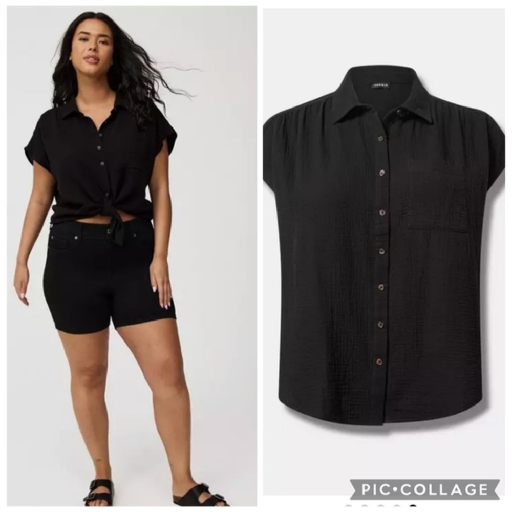 Torrid Dolman Cotton Gauze Shirt Black Button-Up Women's Top size 1